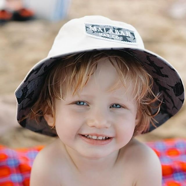 Kids Reversible Bucket Hat with Shark Print, for Boys, Packable Fun & Cool Beach UPF 50+ Sun Protection Bucket Hat - Ages 2-13 Years