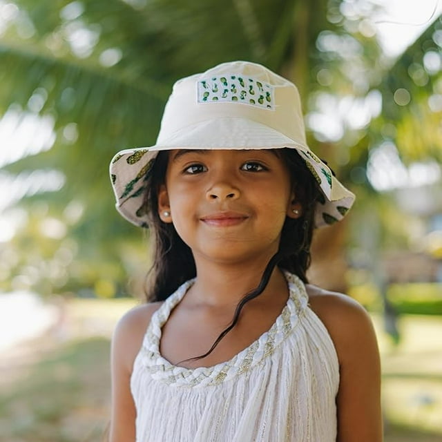 Kids Reversible Bucket Hat with Pineapple Print, for Girls, Packable Fun & Cool Beach UPF 50+ Sun Protection Bucket Hat - Ages 2-13 Years