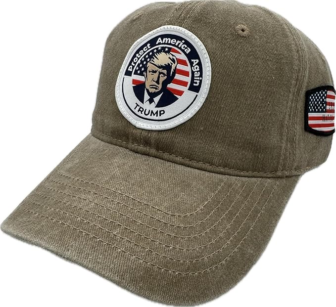 Trump Hat Trump 2024 MAGA Hat Trump 2024 Hat Make America Great Again Hat Adjustable Baseball Cap (Protect America Khaki)