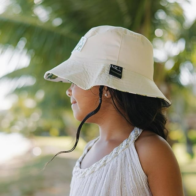 Kids Reversible Bucket Hat with Pineapple Print, for Girls, Packable Fun & Cool Beach UPF 50+ Sun Protection Bucket Hat - Ages 2-13 Years