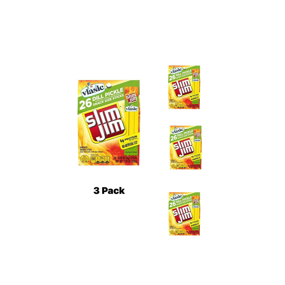 Slim Jim Dill Pickle Snack Sticks 26 per Box, 3 Pack