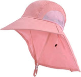 Kids Sun Hat for Boys Girls UPF 50+ UV Toddler Sun Protection with Neck Flap Adjustable Large Brim Beach Fishing Hat for Age 3-12 Pink