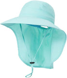 Kids Sun Hat for Boys Girls UPF 50+ UV Toddler Sun Protection with Neck Flap Adjustable Large Brim Beach Fishing Hat for Age 3-12 Aqua Blue