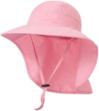 Kids Sun Hat for Boys Girls UPF 50+ UV Toddler Sun Protection with Neck Flap Adjustable Large Brim Beach Fishing Hat for Age 3-12 Pink