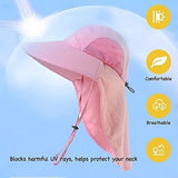 Kids Sun Hat for Boys Girls UPF 50+ UV Toddler Sun Protection with Neck Flap Adjustable Large Brim Beach Fishing Hat for Age 3-12 Pink