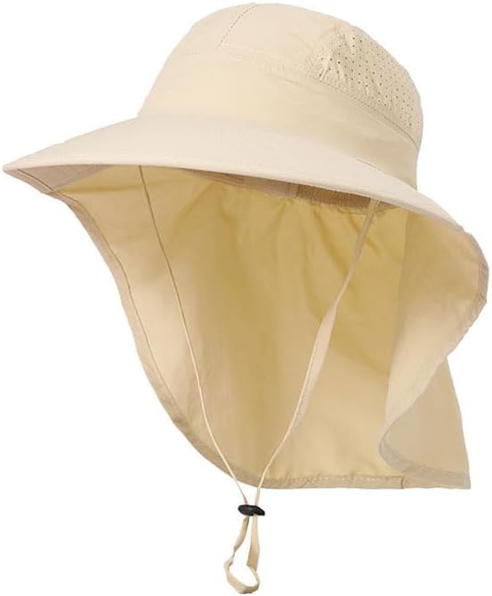 Kids Sun Hat for Boys Girls UPF 50+ UV Toddler Sun Protection with Neck Flap Adjustable Large Brim Beach Fishing Hat for Age 3-12 Off-White