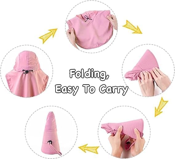 Kids Sun Hat for Boys Girls UPF 50+ UV Toddler Sun Protection with Neck Flap Adjustable Large Brim Beach Fishing Hat for Age 3-12 Pink