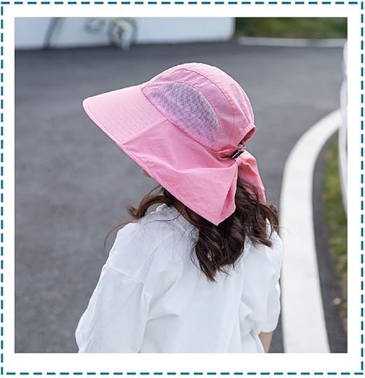 Kids Sun Hat for Boys Girls UPF 50+ UV Toddler Sun Protection with Neck Flap Adjustable Large Brim Beach Fishing Hat for Age 3-12 Pink