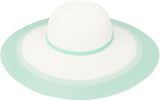 Women’s Wide Brim Sun Hat – White Straw Beach Hat with Aqua Green Brim & Braided Band – Foldable Packable Summer Hat for UV Protection