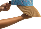 Women's Wide Brim Straw Visor Hat with Printed hat Band