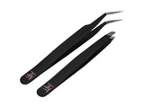 Eyebrow Extensions Premium Kit with 1 x Trays of Mink Eyebrows in Black Comes on Mixed Length Trays 5-8 mm Mix, Eyebrow Premium Glue Clear & Dual Pack (Straight & Curved Tip) Extension Tweezers