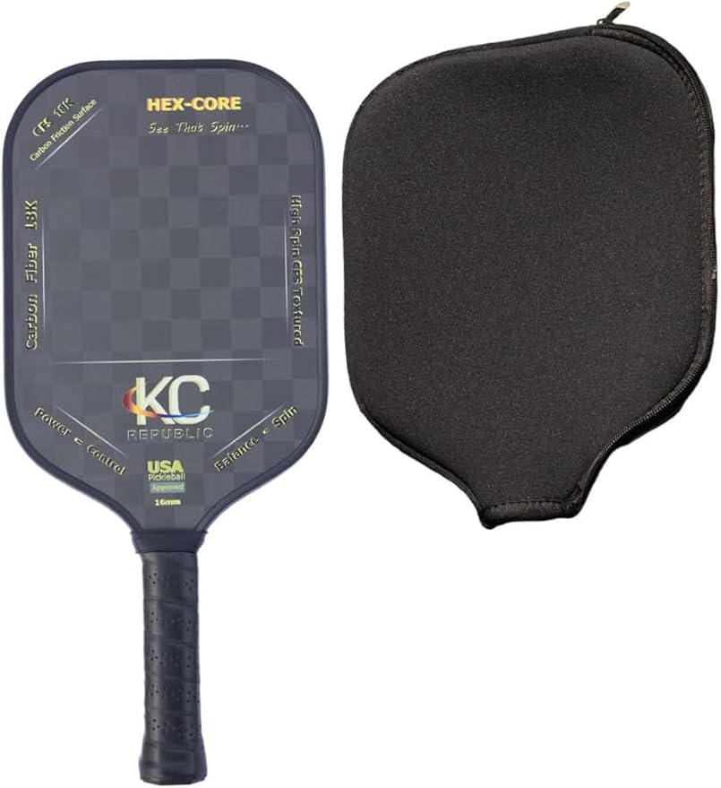 Pickleball Paddle – 18K Carbon Fiber Paddle with Cover, Thermoforming 4-Layer Racket, High Spin CFS Textured, USAPA Approved Lightweight & 16MM Polymer Honeycomb Core