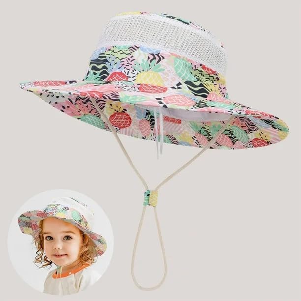 Kids Reversible Bucket Hat with Pineapple Print, for Boys & Girls Packable Fun & Cool Beach UPF 50+ Sun Protection Bucket Hat - Ages 2-13 Years