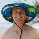 Malabar Hat Feeding Frenzy Fabric Pattern Print Straw Sunhat Men & Women, Lifeguard Hat, Swim, Paddle Board, Boat, Fishing, Fits All