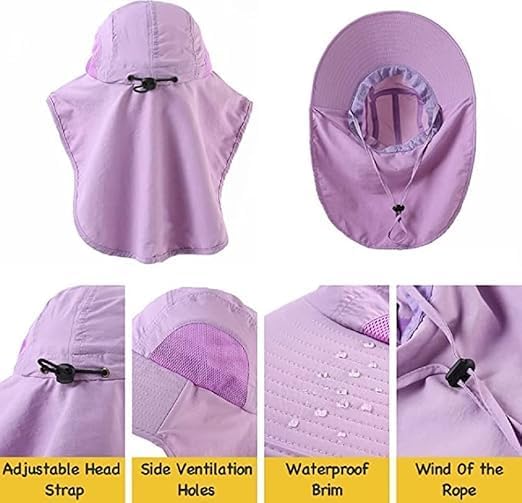 Kids Sun Hat for Boys Girls UPF 50+ UV Toddler Sun Protection with Neck Flap Adjustable Large Brim Beach Fishing Hat for Age 3-12 Violet