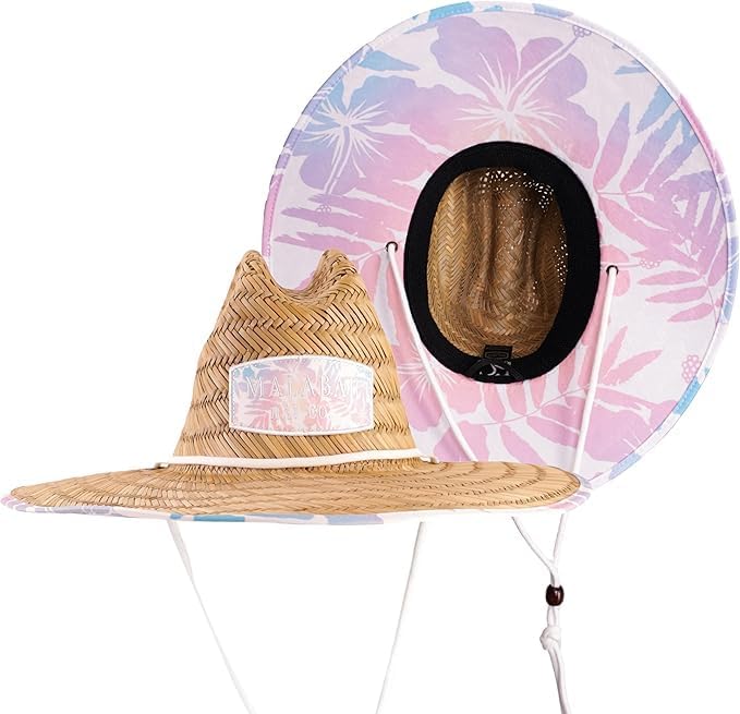 KC Republic Fabric Pattern Print Straw Kids Boys Sunhat, Ages 3+, Lifeguard Hat, Beach, Swim, Fishing, Fits All, Malabar Hat
