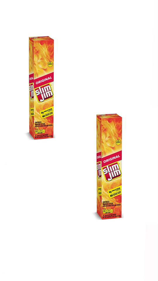 Slim Jim Giant Original Flavor Smoked Meat Sticks 24 Count 6g Protein Snack - 2 Pack