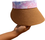 Women's Wide Brim Straw Visor Hat with Printed hat Band