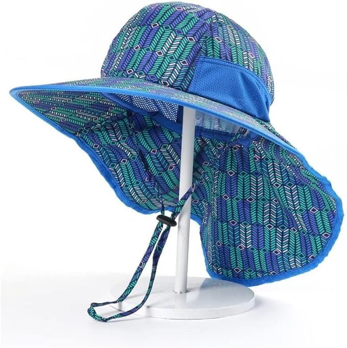 Kids Aztec Sun Hat for Boys Girls UPF 50+ UV Toddler Sun Protection with Neck Flap Adjustable Large Brim Beach Fishing Hat for Age 3-12