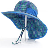 Kids Aztec Sun Hat for Boys Girls UPF 50+ UV Toddler Sun Protection with Neck Flap Adjustable Large Brim Beach Fishing Hat for Age 3-12