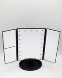 Tabletop Mount Trifold Lighted Vanity Mirror with 22 LED Lights, Touch Screen and 3X/2X Magnification, Two Power Supply Mode Make up Mirror, Travel Mirror