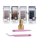 Eyebrow Extensions Premium Kit with 4 Trays of Mink Eyebrows in 2 Dark Brown, Brown, Black, Comes on Mixed Length Trays 5-8 Mm Mix, Eyebrow Premium Glue & Extension Tweezers