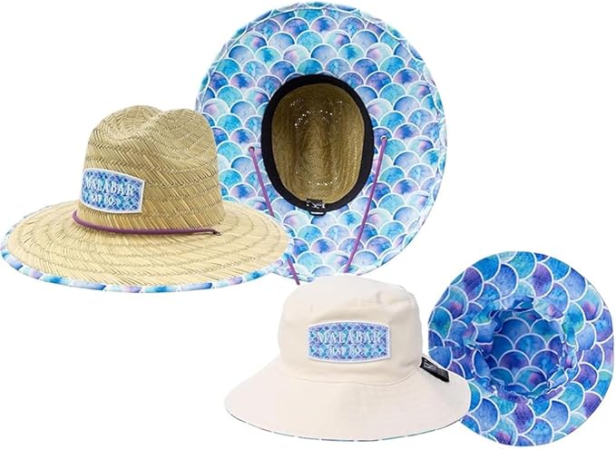 Parent-Child Matching Sun Hat Set – Adult Straw Lifeguard Hat + Kids Reversible Bucket Hat