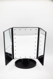 Tabletop Mount Trifold Lighted Vanity Mirror with 22 LED Lights, Touch Screen and 3X/2X Magnification, Two Power Supply Mode Make up Mirror, Travel Mirror
