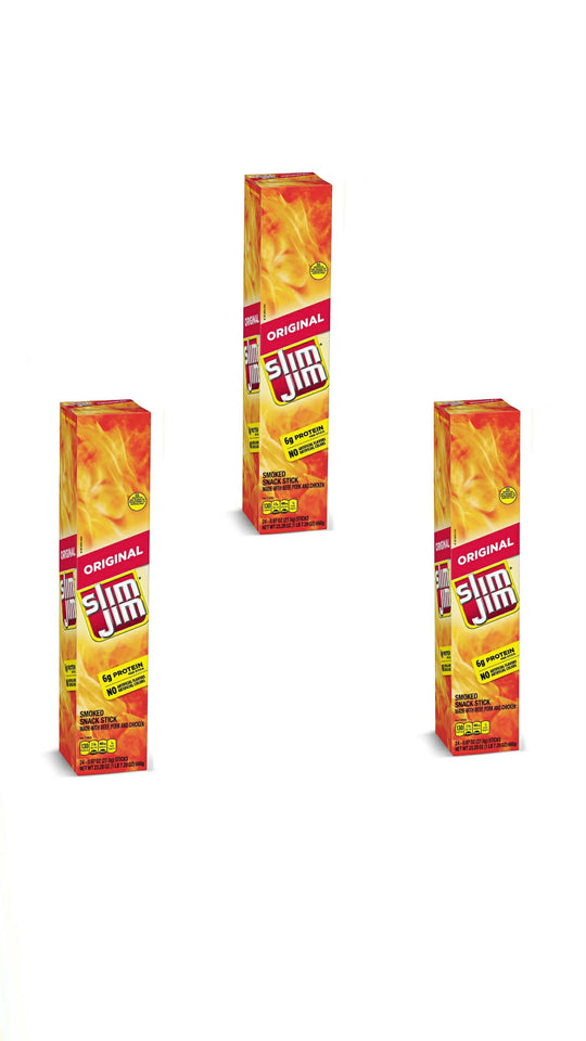 Slim Jim Giant Original Flavor Smoked Meat 24 Count 6g Protein Snack - 3 Pack
