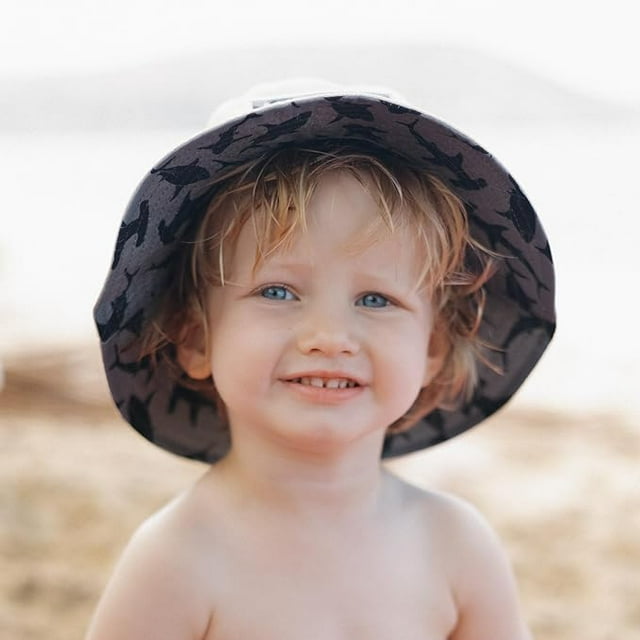 Kids Reversible Bucket Hat with Shark Print, for Boys, Packable Fun & Cool Beach UPF 50+ Sun Protection Bucket Hat - Ages 2-13 Years