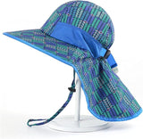 Kids Aztec Sun Hat for Boys Girls UPF 50+ UV Toddler Sun Protection with Neck Flap Adjustable Large Brim Beach Fishing Hat for Age 3-12