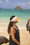 Women's Wide Brim Straw Visor Hat with Printed hat Band