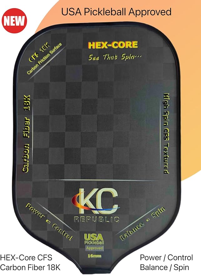 Pickleball Paddle – 18K Carbon Fiber Paddle with Cover, Thermoforming 4-Layer Racket, High Spin CFS Textured, USAPA Approved Lightweight & 16MM Polymer Honeycomb Core