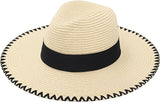 Floppy Sythetic Women’s Wide Brim Straw Sun Hat with Black Band – Foldable Summer Beach Hat for UV Protection