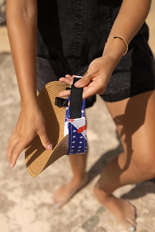 Women's Wide Brim Straw Visor Hat with Printed hat Band