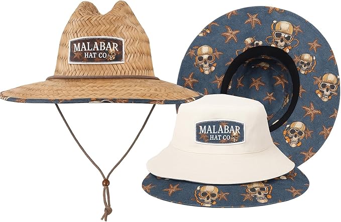 Parent-Child Matching Sun Hat Set – Adult Straw Lifeguard Hat + Kids Reversible Bucket Hat