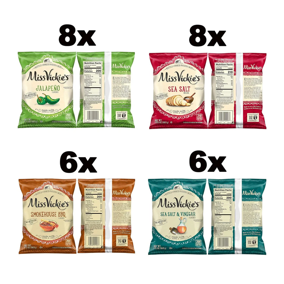 Miss Vickies Kettle Cooked Potato Chips Variety Pack, 1.375 Ounce Bags 28 Count