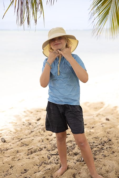 Kids Sun Hat for Boys Girls UPF 50+ UV Toddler Sun Protection with Neck Flap Adjustable Large Brim Beach Fishing Hat for Age 3-12 Off-White