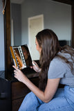Tabletop Mount Trifold Lighted Vanity Mirror with 22 LED Lights, Touch Screen and 3X/2X Magnification, Two Power Supply Mode Make up Mirror, Travel Mirror