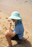Kids Sun Hat for Boys Girls UPF 50+ UV Toddler Sun Protection with Neck Flap Adjustable Large Brim Beach Fishing Hat for Age 3-12 Aqua Blue