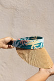Women's Wide Brim Straw Visor Hat with Tall Palm Print Band