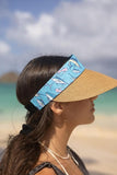 Women's Wide Brim Straw Visor Hat with Printed hat Band