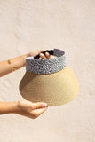 Women's Wide Brim Straw Visor Hat with Printed hat Band