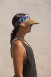 Women's Wide Brim Straw Visor Hat with Printed hat Band