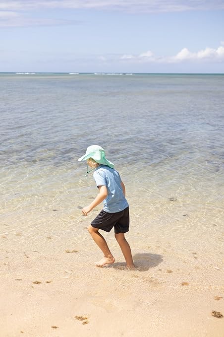 Kids Sun Hat for Boys Girls UPF 50+ UV Toddler Sun Protection with Neck Flap Adjustable Large Brim Beach Fishing Hat for Age 3-12 Aqua Blue