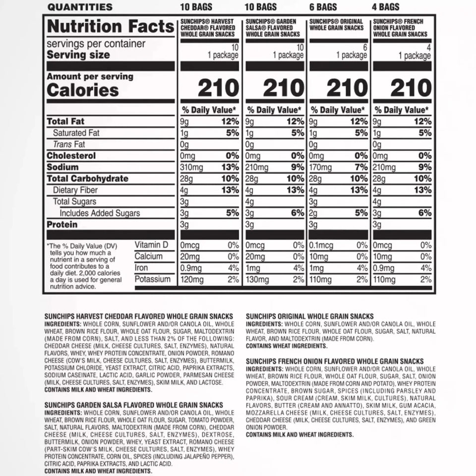 Sun-Chips Whole Grain Mix Variety Pack, 30 Count, 3.75 Pound