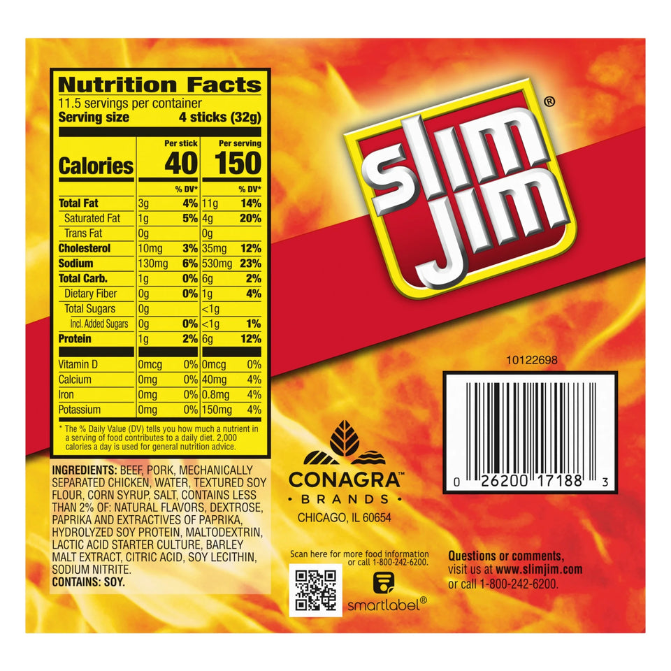 Slim Jim Original Smoked Snack Sized Sticks, 0.28 oz 46 Count Box (Pack of 2)
