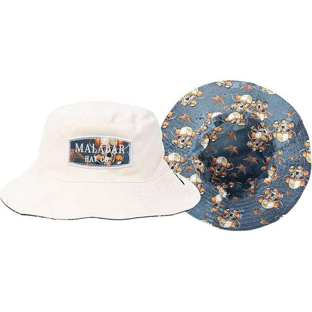 Kids Reversible Bucket Hat with Diver Skull Print, for Boys, Packable Fun & Cool Beach UPF 50+ Sun Protection Bucket Hat - Ages 2-13 Years