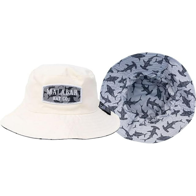 Kids Reversible Bucket Hat with Shark Print, for Boys, Packable Fun & Cool Beach UPF 50+ Sun Protection Bucket Hat - Ages 2-13 Years