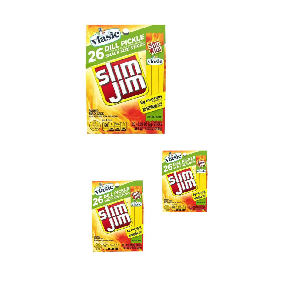 Slim Jim Dill Pickle Snack Sticks 26 per Box, 3 Pack